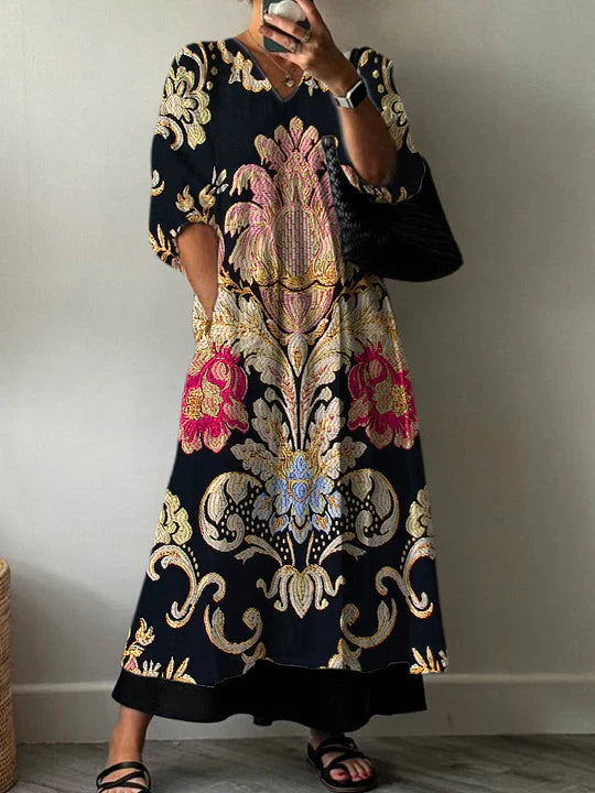 Kalvessa - Robe femme maxi imprimée bohème élégante fluide