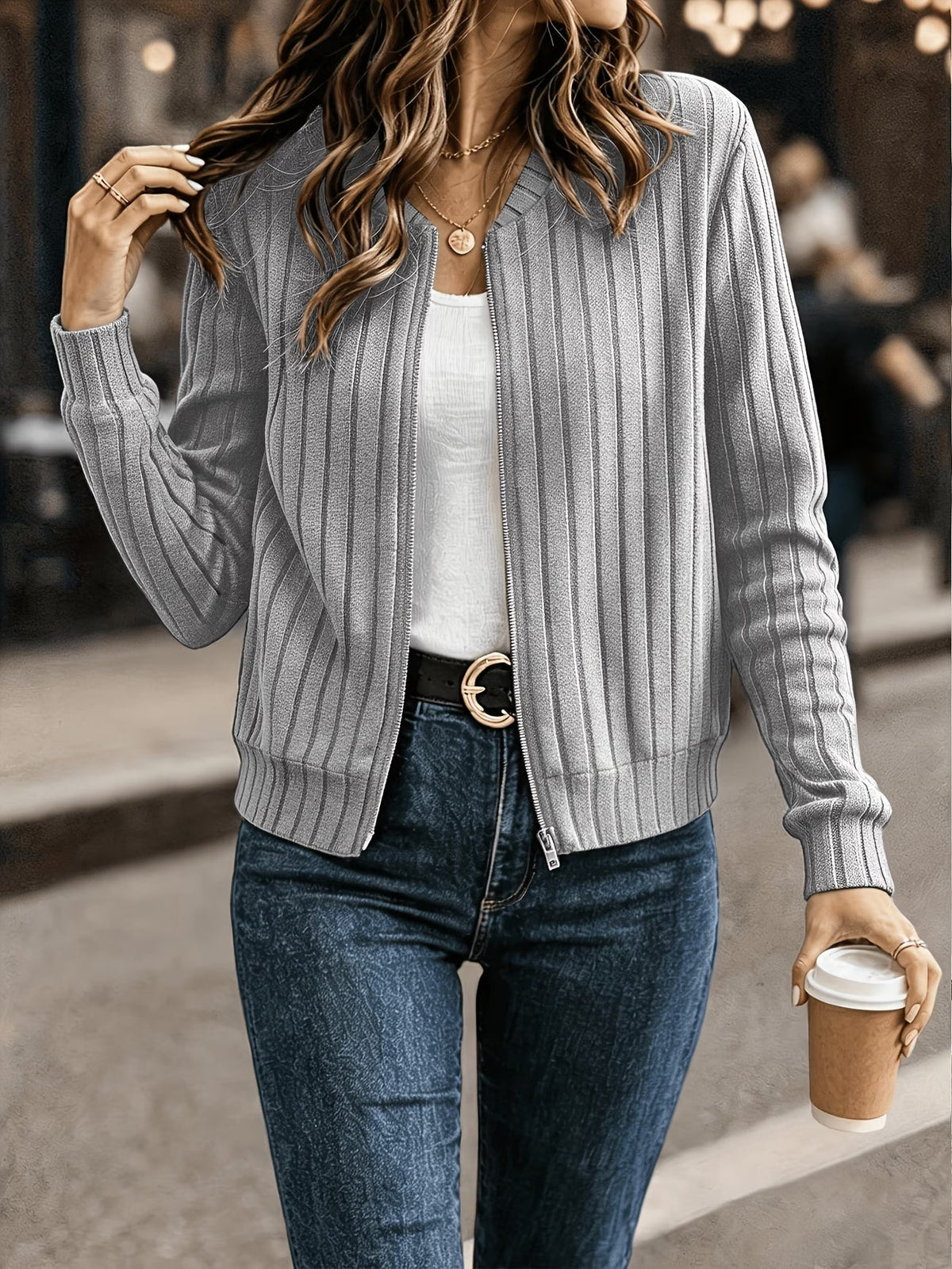 Coby - Veste femme côtelé avec fermeture zippée