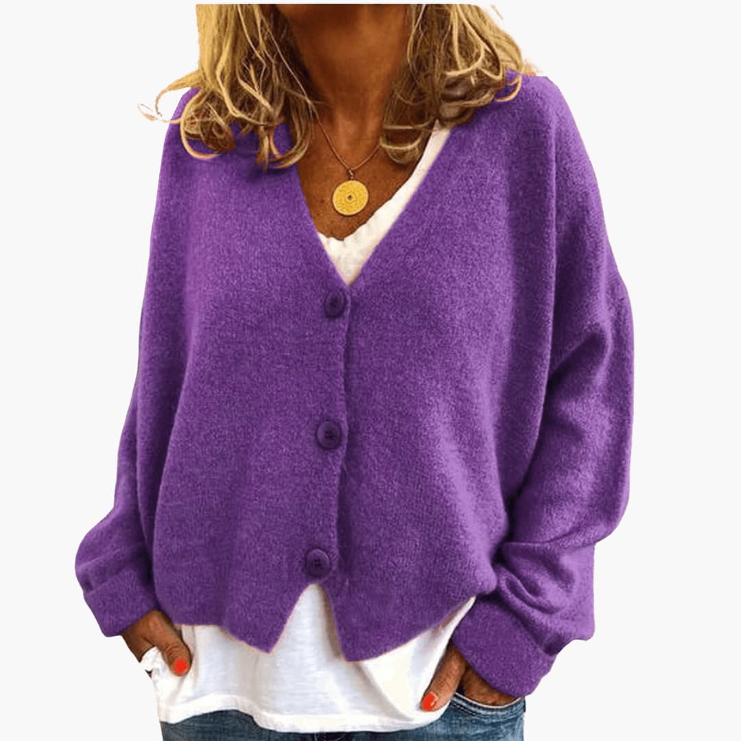 Sixtine - Cardigan femme tricoté boutonné à coupe décontractée douce
