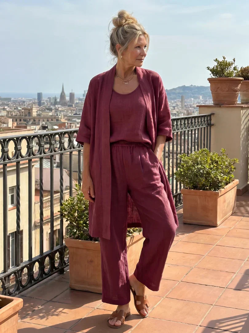 Faevina - Ensemble femme léger avec kimono, haut et pantalon
