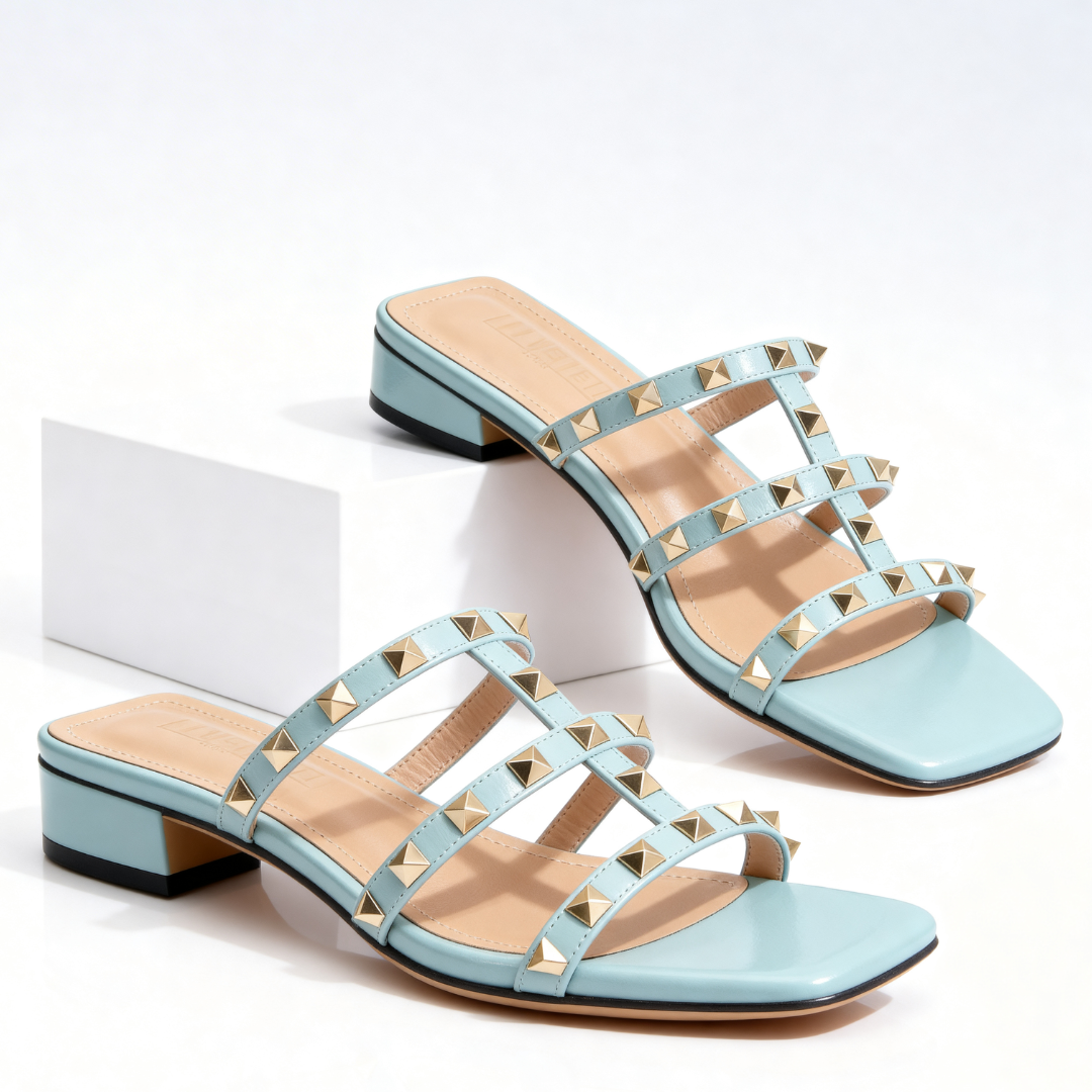 Frovelle - Sandales femme cloutées cuir semelle confort talon bas style chic