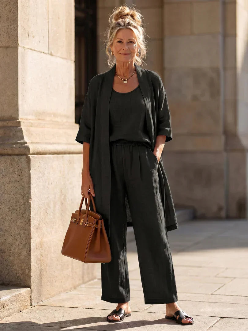 Faevina - Ensemble femme léger avec kimono, haut et pantalon