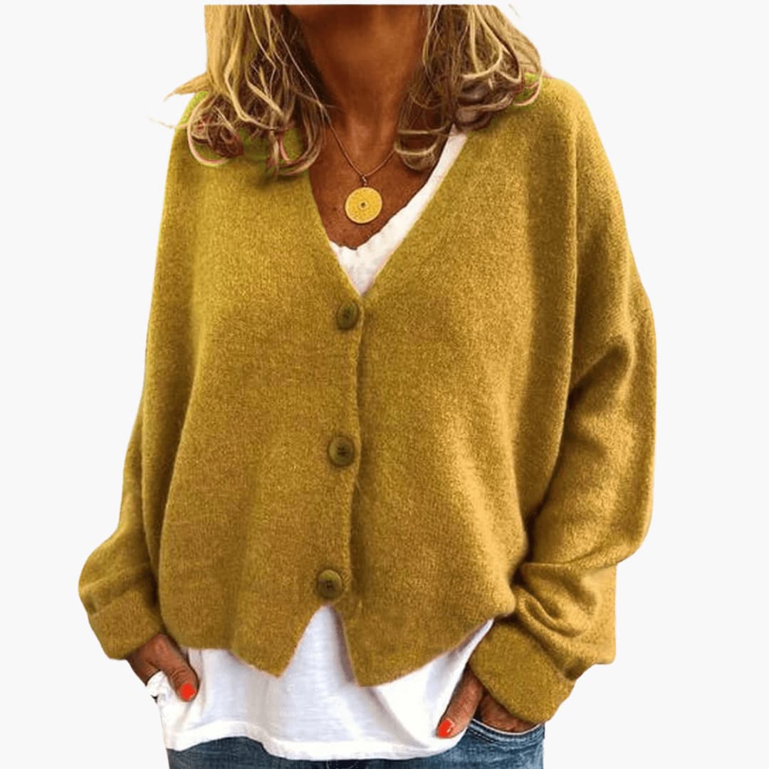 Sixtine - Cardigan femme tricoté boutonné à coupe décontractée douce