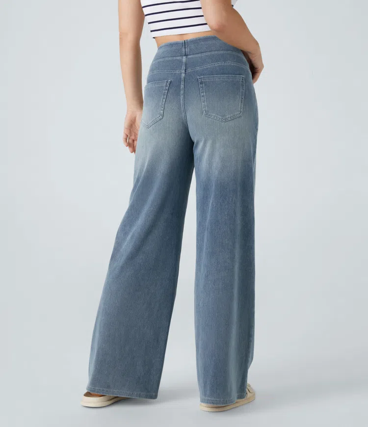 Ruvessa - Jean femme taille haute jambe large très extensible coupe moderne