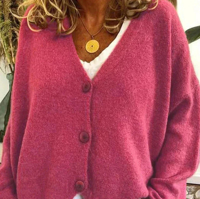 Sixtine - Cardigan femme tricoté boutonné à coupe décontractée douce