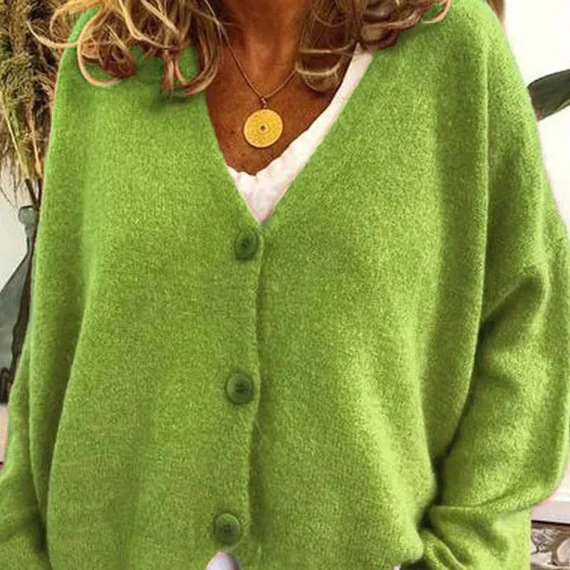 Sixtine - Cardigan femme tricoté boutonné à coupe décontractée douce