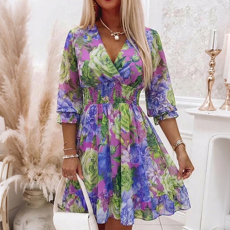 Halvienne - Robe Fleurie d’Été à Décolleté V