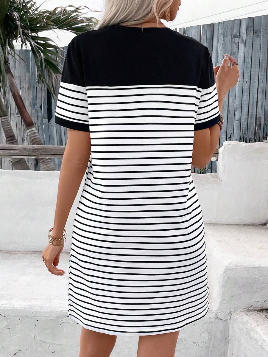 Leina - Robe Décontractée à Rayures et Imprimé Patchwork Cœur