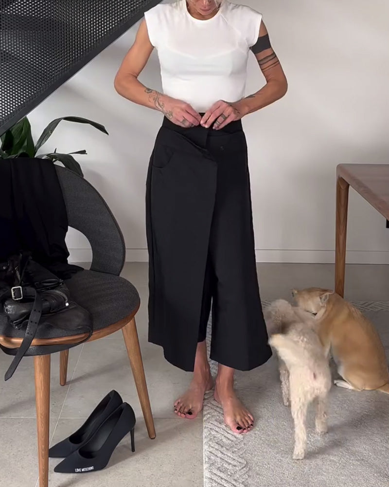 Blair - Pantalon femme large asymétrique pour bureau et quotidien