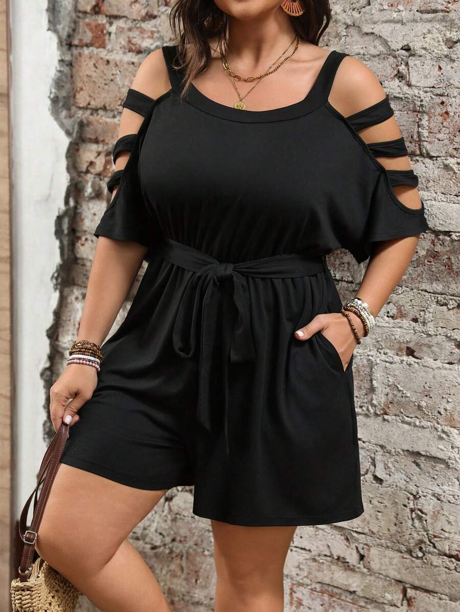Cynoria - Combinaison short grande taille femme à épaules dénudées