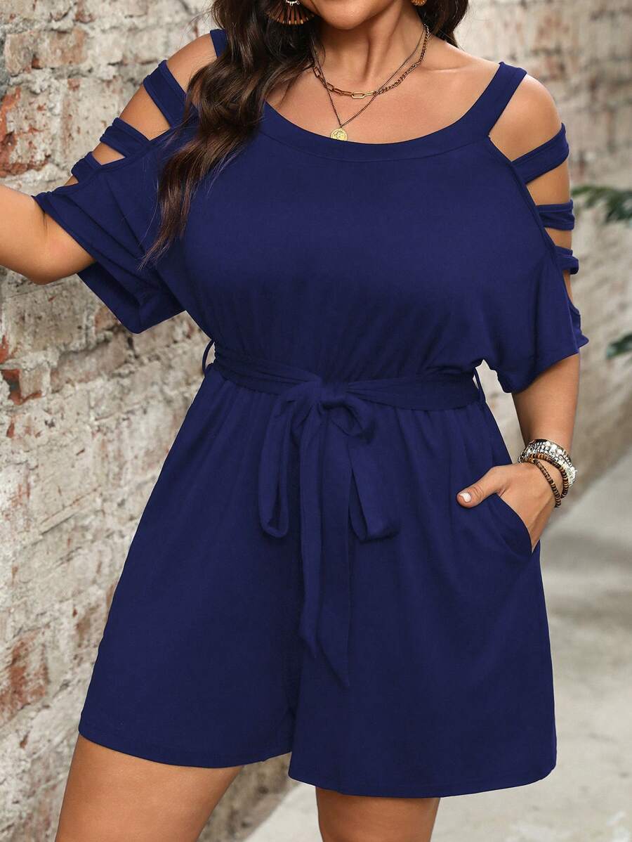 Cynoria - Combinaison short grande taille femme à épaules dénudées