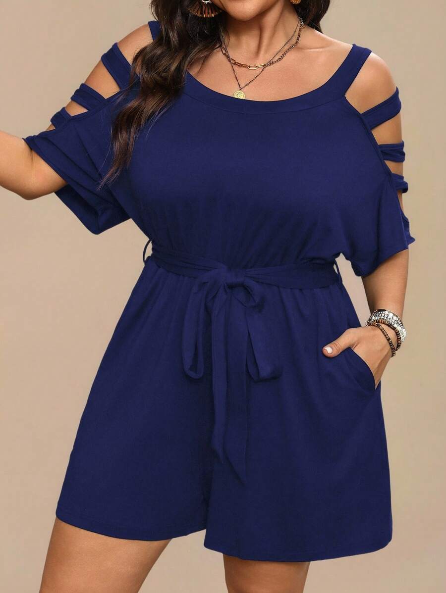 Cynoria - Combinaison short grande taille femme à épaules dénudées