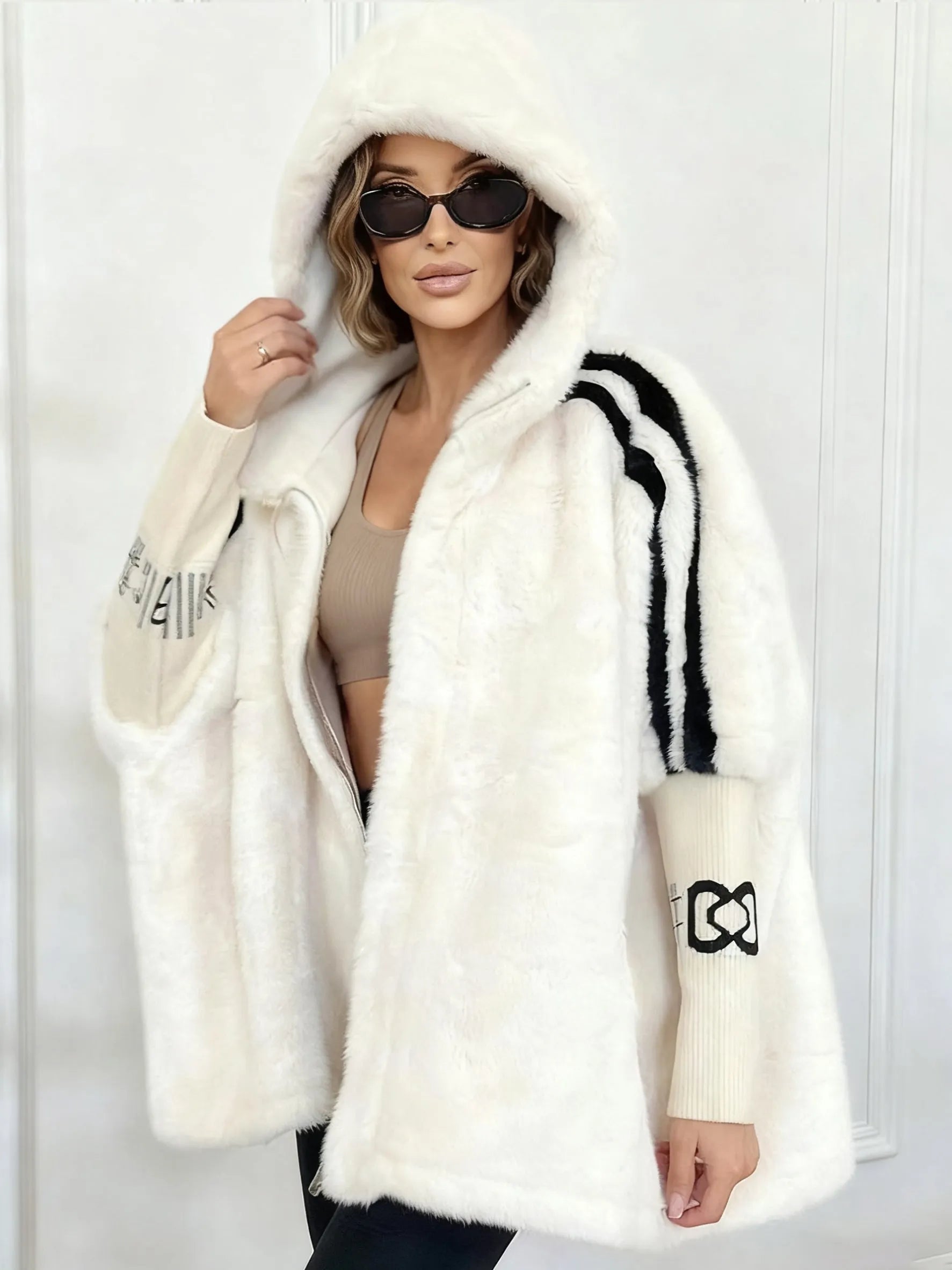 Fioralyn - Manteau à Capuche en Fausse Fourrure pour Femmes