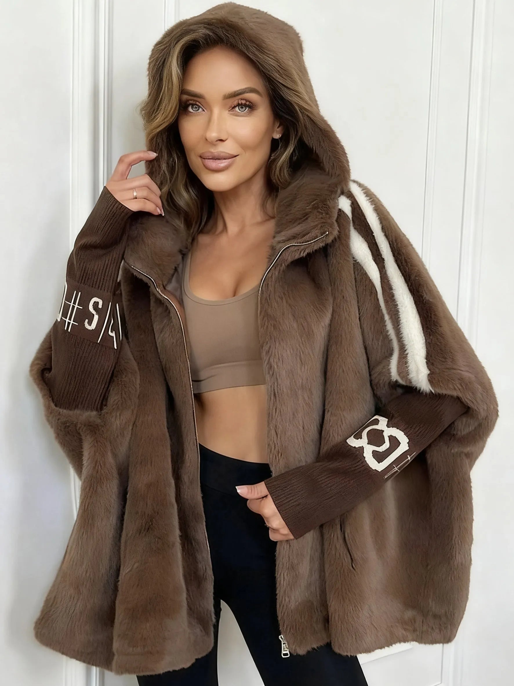 Fioralyn - Manteau à Capuche en Fausse Fourrure pour Femmes