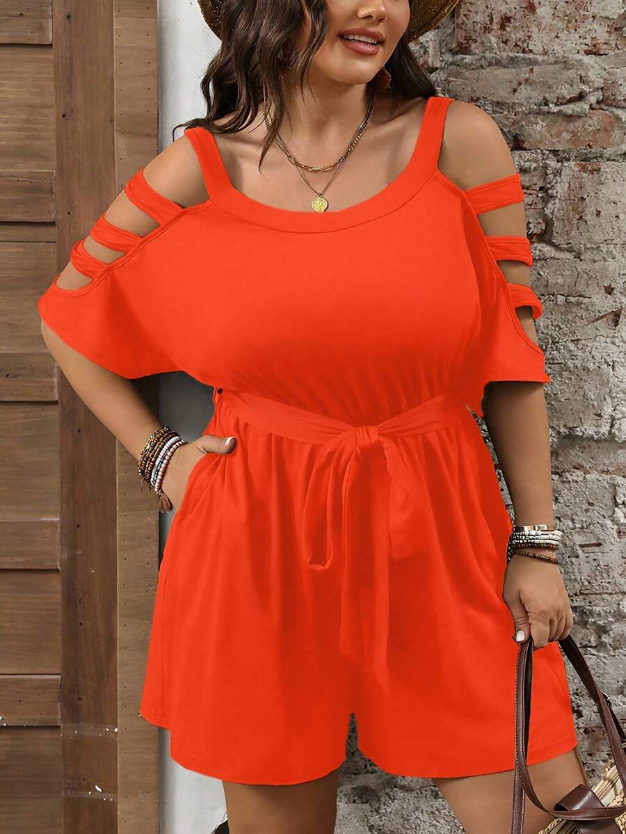 Cynoria - Combinaison short grande taille femme à épaules dénudées