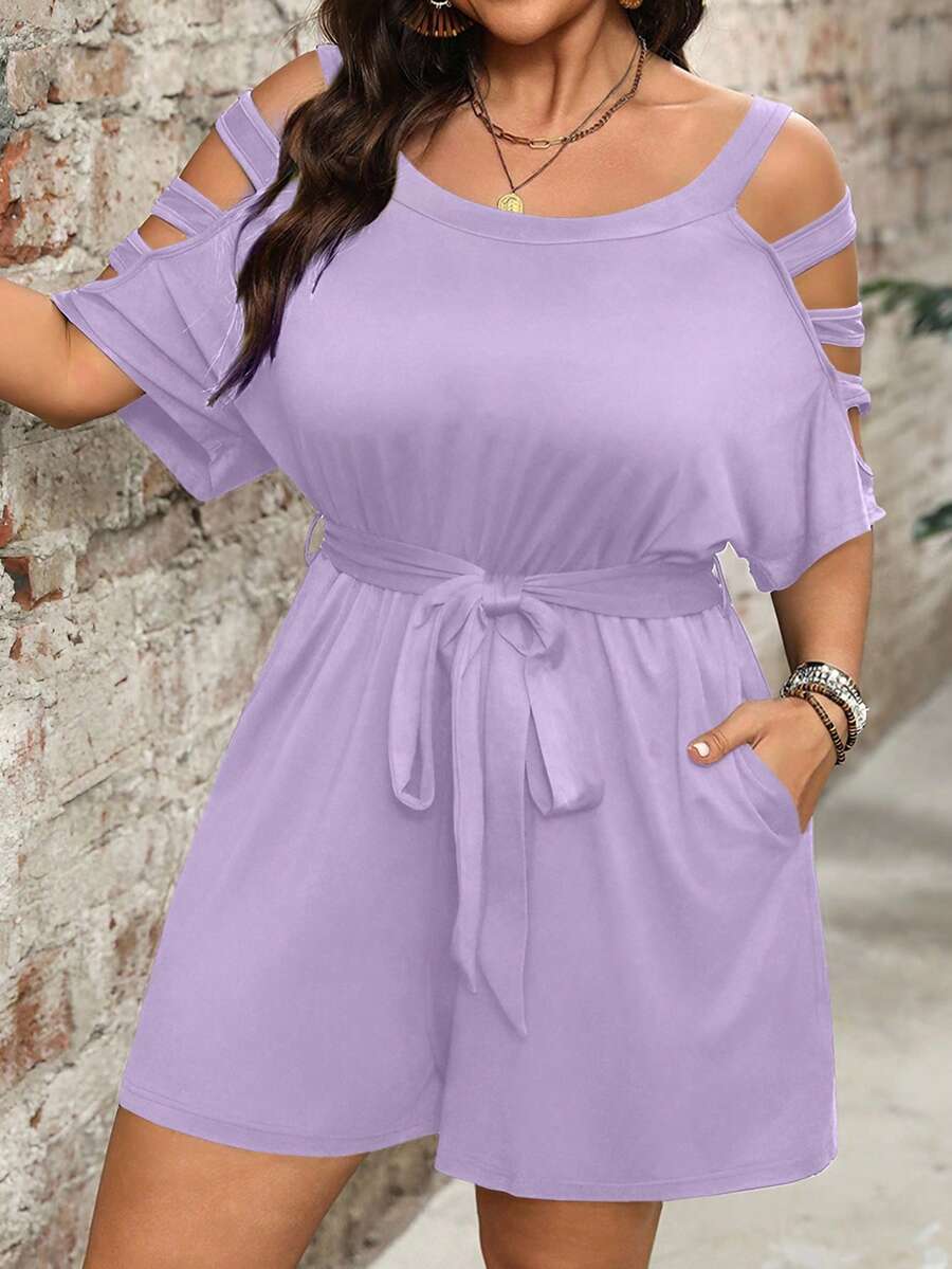 Cynoria - Combinaison short grande taille femme à épaules dénudées