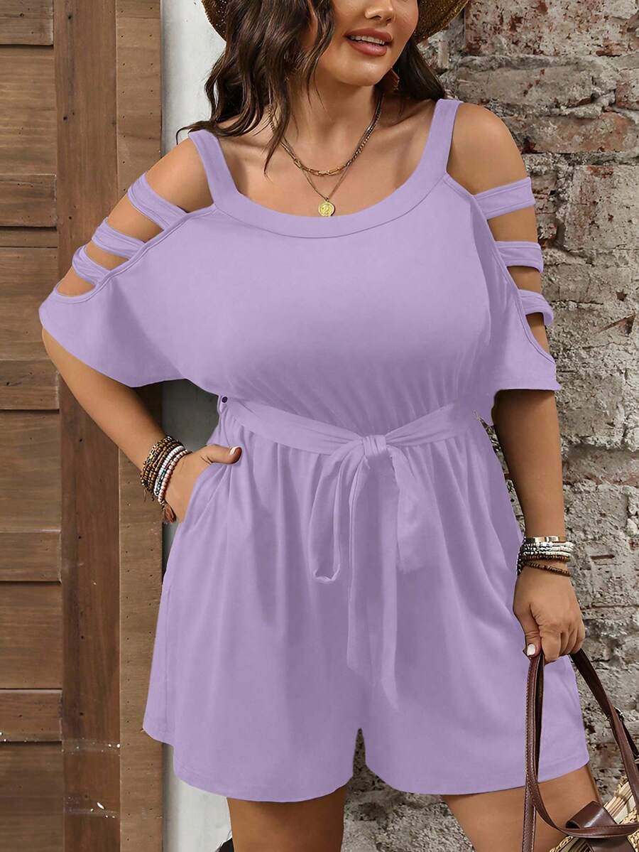 Cynoria - Combinaison short grande taille femme à épaules dénudées
