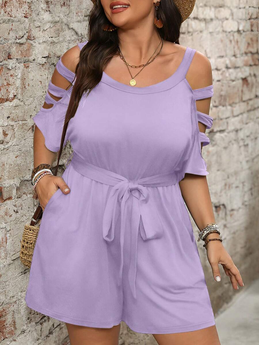 Cynoria - Combinaison short grande taille femme à épaules dénudées