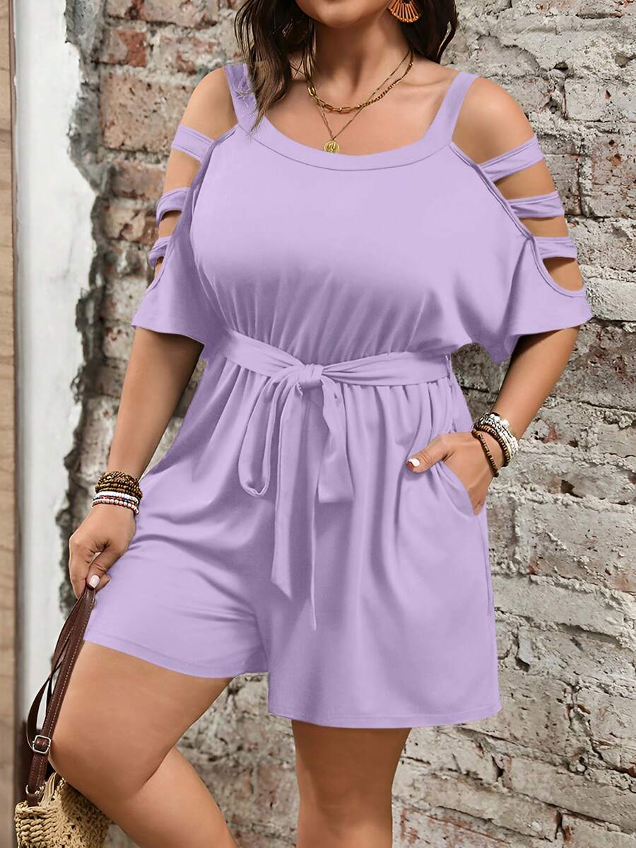 Cynoria - Combinaison short grande taille femme à épaules dénudées