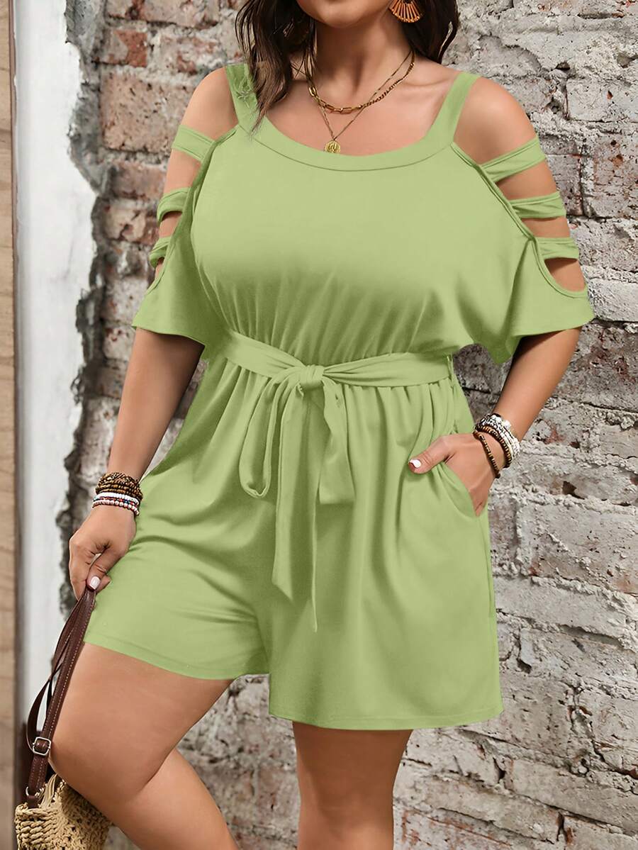 Cynoria - Combinaison short grande taille femme à épaules dénudées