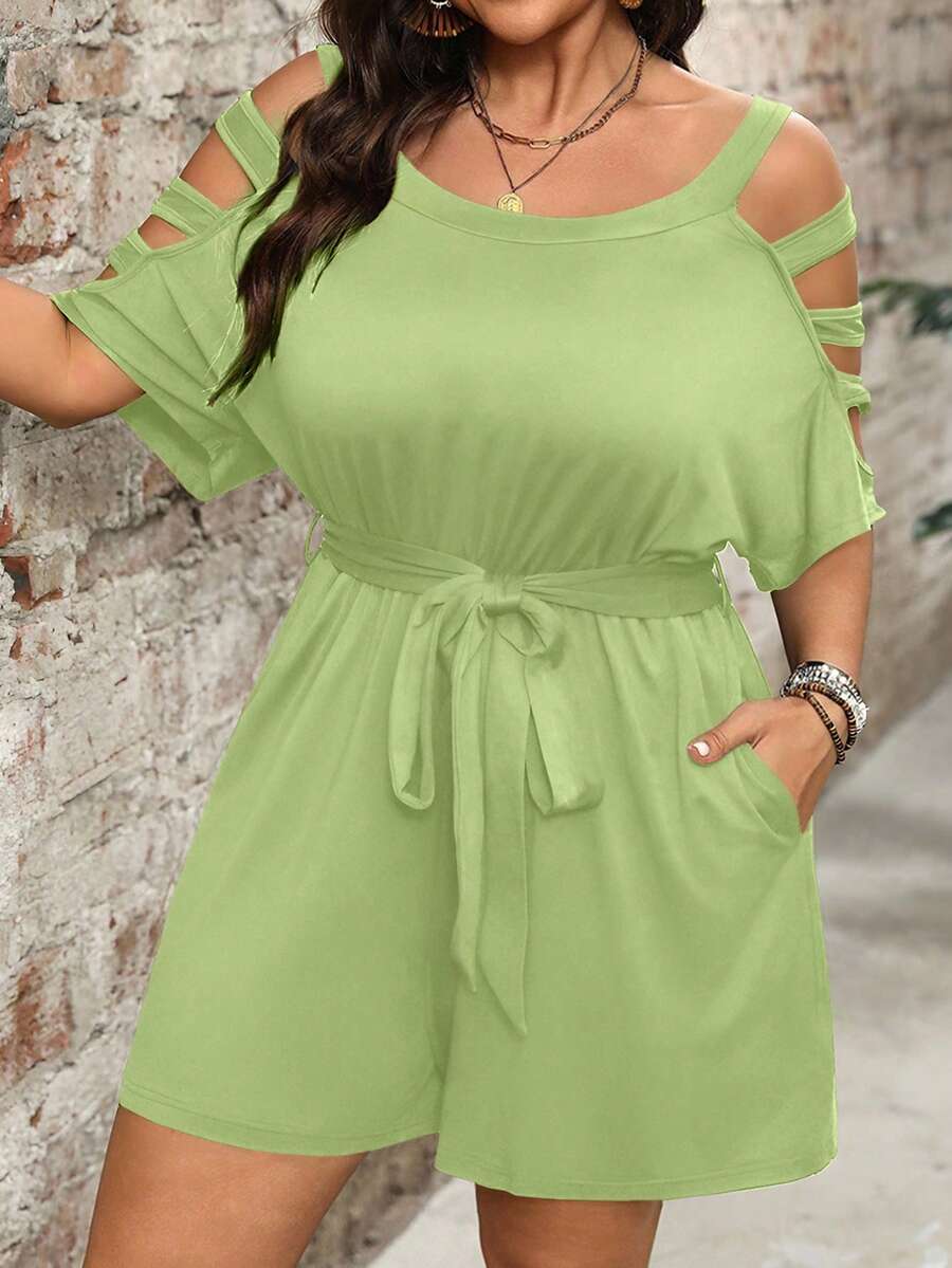 Cynoria - Combinaison short grande taille femme à épaules dénudées