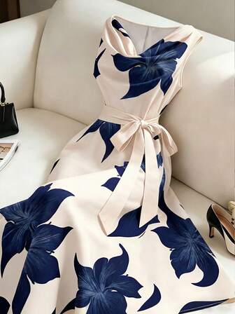 Elarin - Robe femme sans manches à imprimé floral coupe A