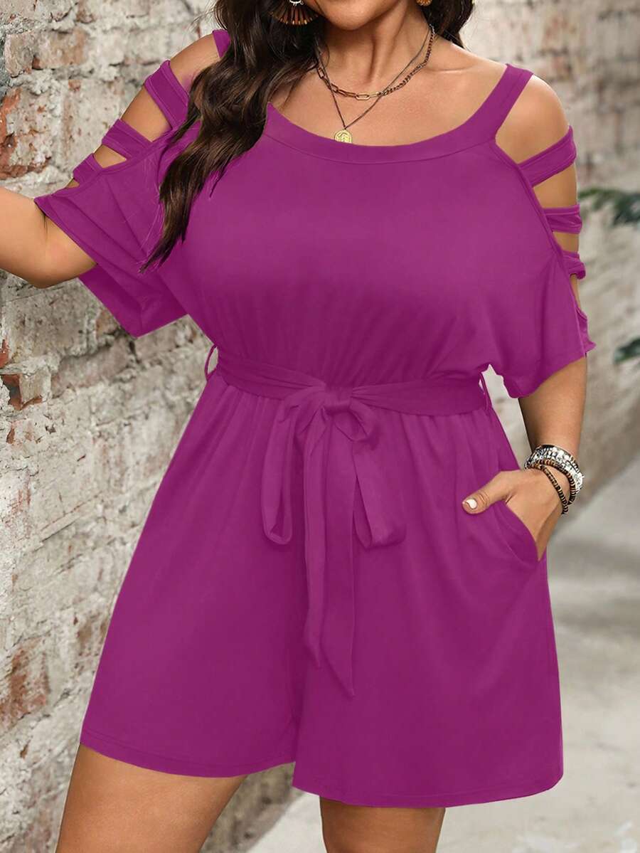 Cynoria - Combinaison short grande taille femme à épaules dénudées