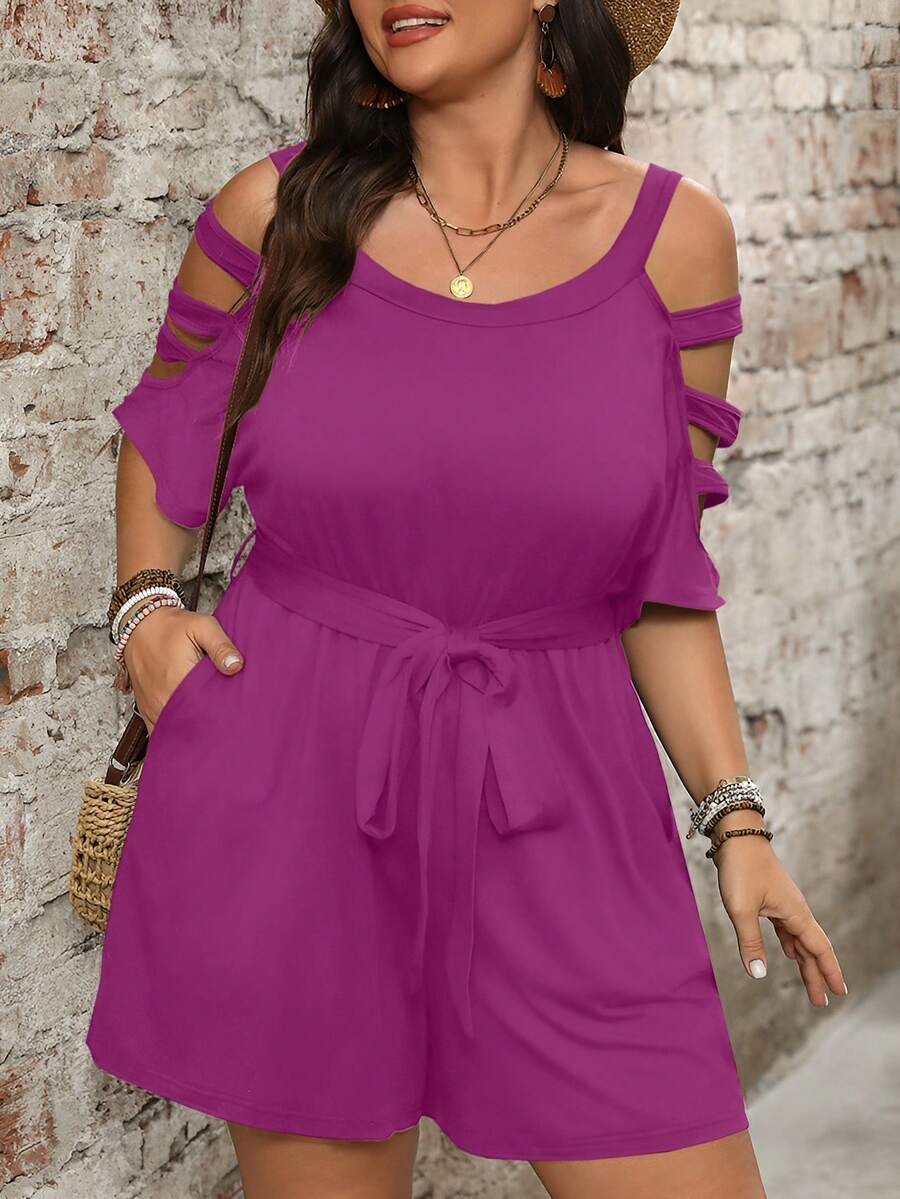 Cynoria - Combinaison short grande taille femme à épaules dénudées