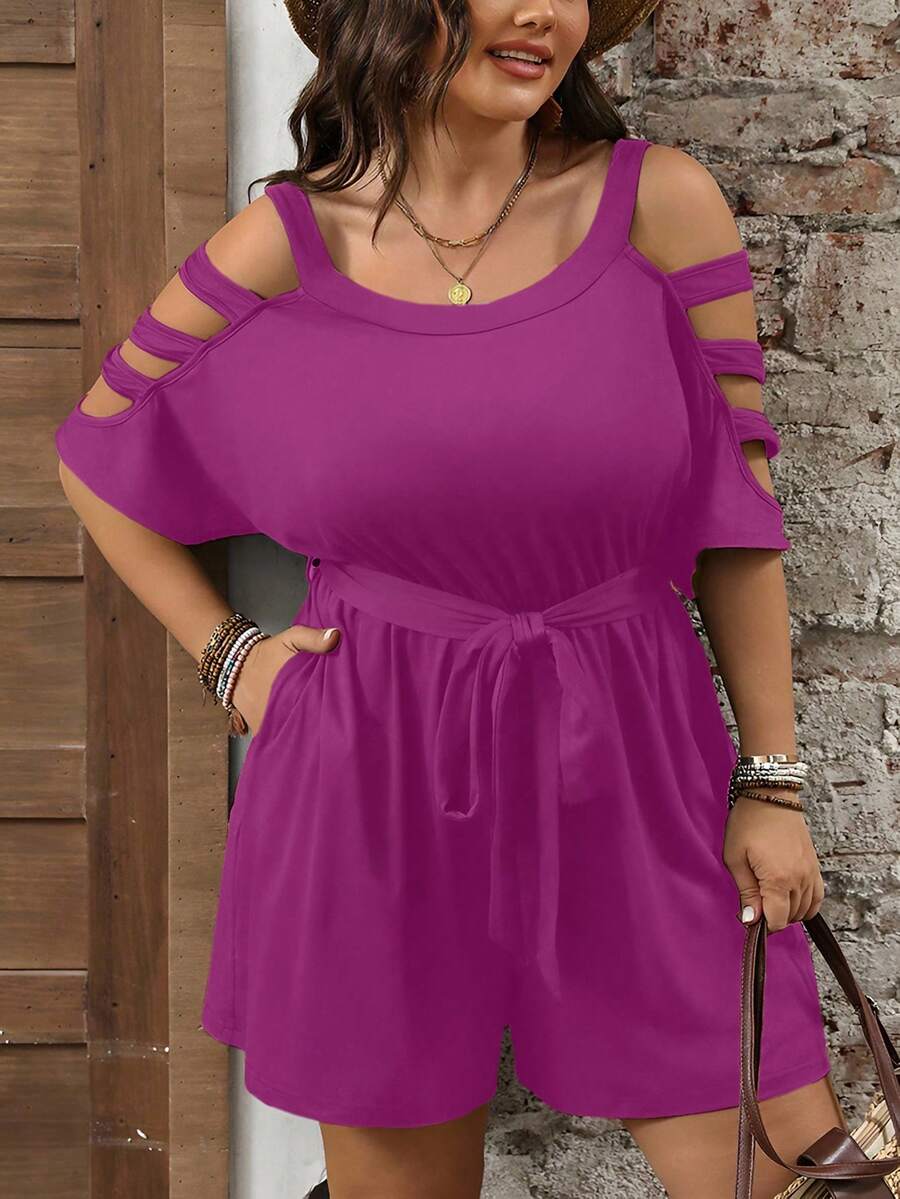 Cynoria - Combinaison short grande taille femme à épaules dénudées