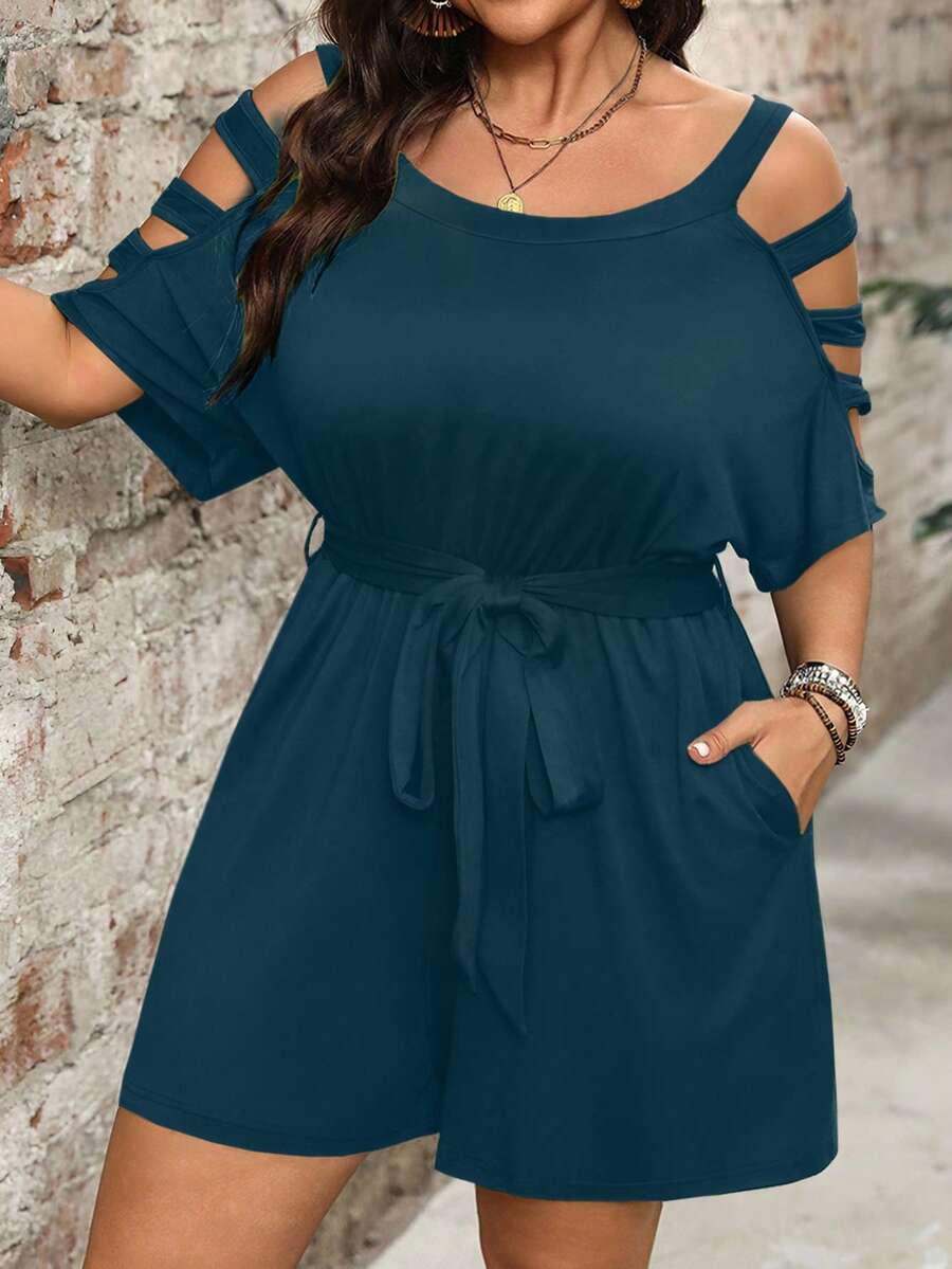 Cynoria - Combinaison short grande taille femme à épaules dénudées