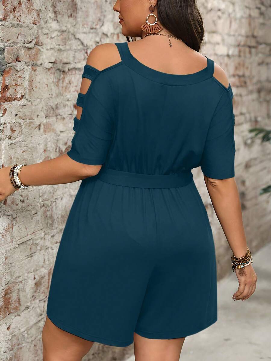Cynoria - Combinaison short grande taille femme à épaules dénudées