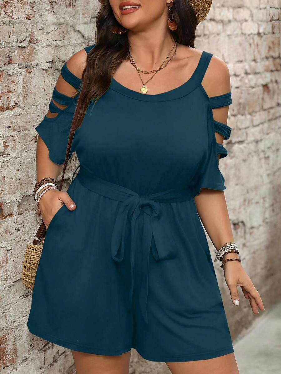 Cynoria - Combinaison short grande taille femme à épaules dénudées