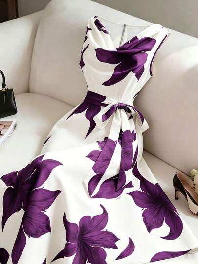 Elarin - Robe femme sans manches à imprimé floral coupe A