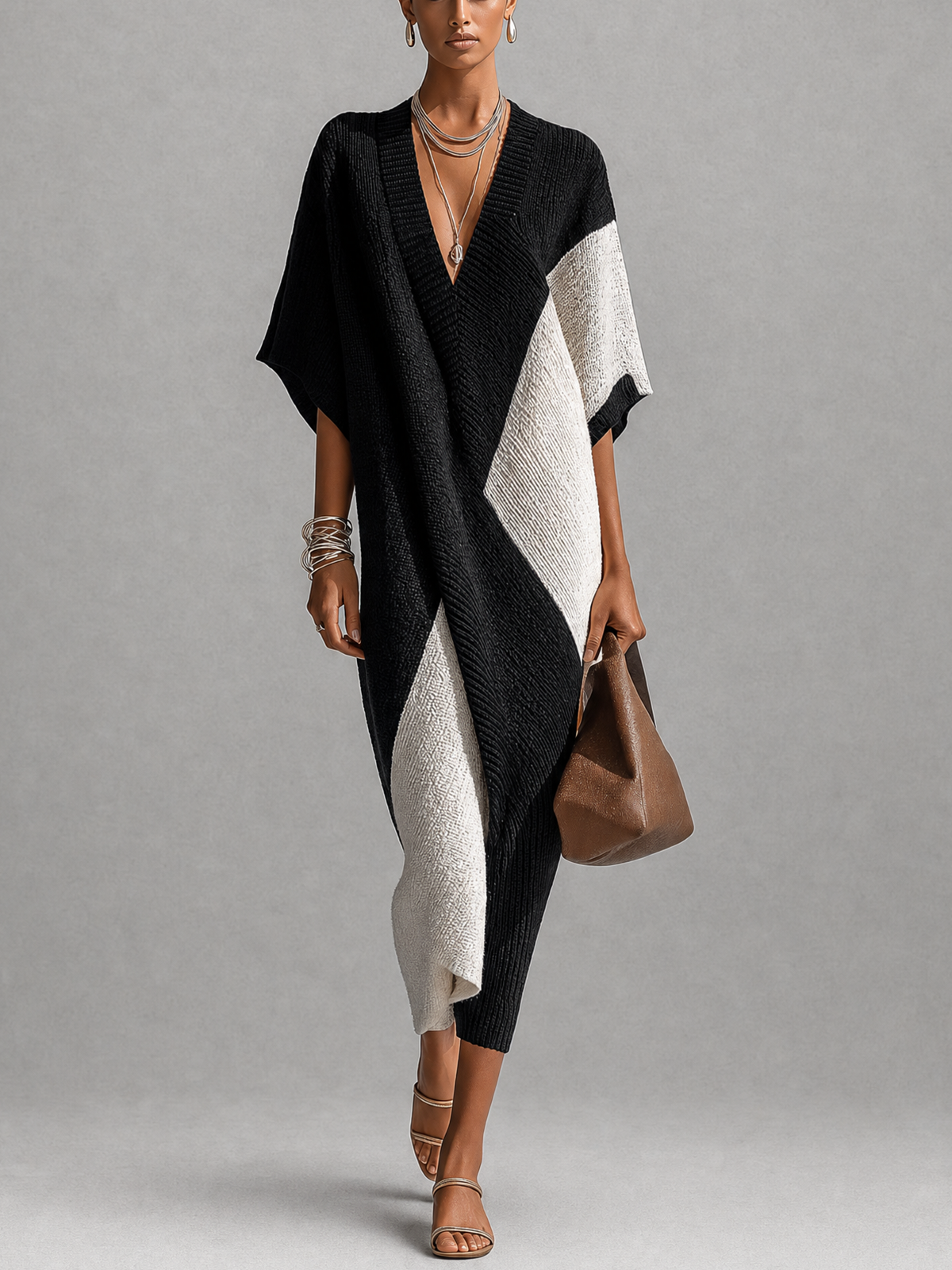 Babettenow  - Robe midi femme bicolore noir et ivoire