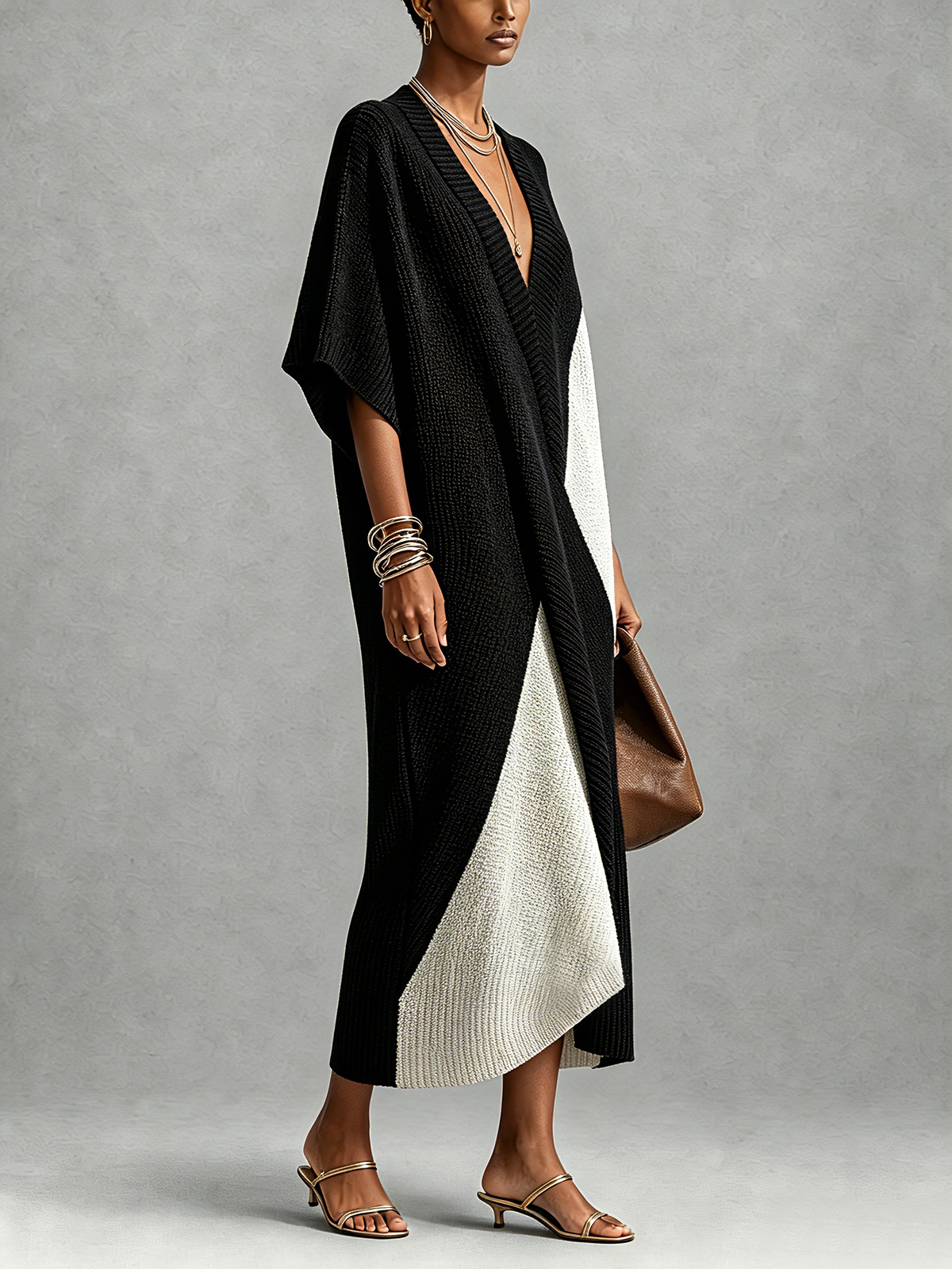 Babettenow  - Robe midi femme bicolore noir et ivoire