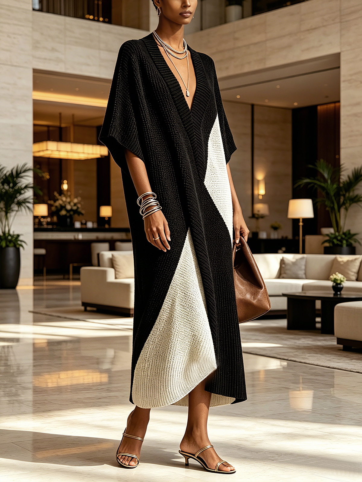 Babettenow  - Robe midi femme bicolore noir et ivoire