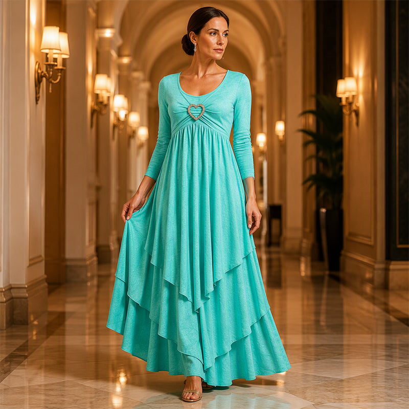 Joline - Robe midi femme superposée avec détail cœur