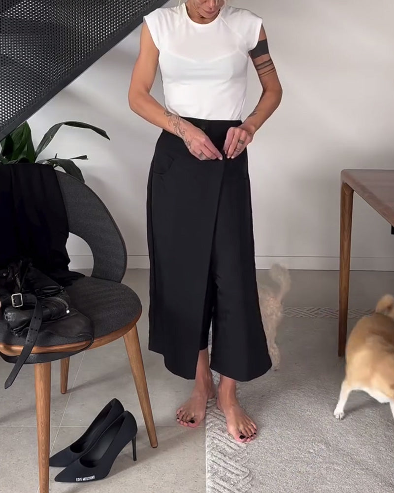 Blair - Pantalon femme large asymétrique pour bureau et quotidien