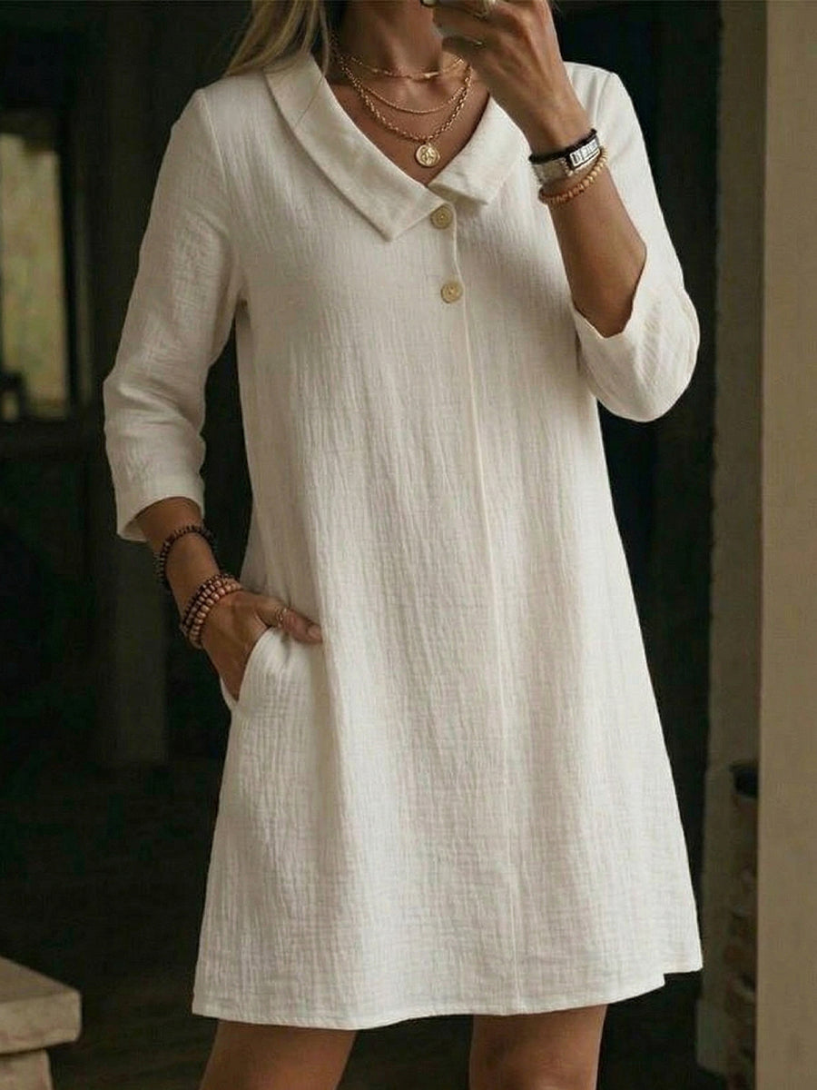 Rixora - Robe Femme Coupe Ample Col Revers Poches Confort Quotidien