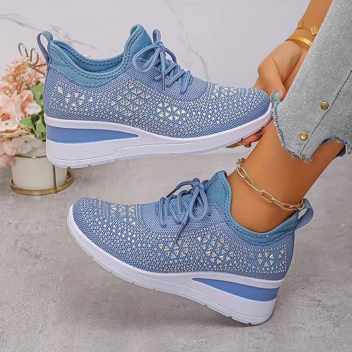 Esmeralda - Baskets femme compensées scintillantes avec maille respirante