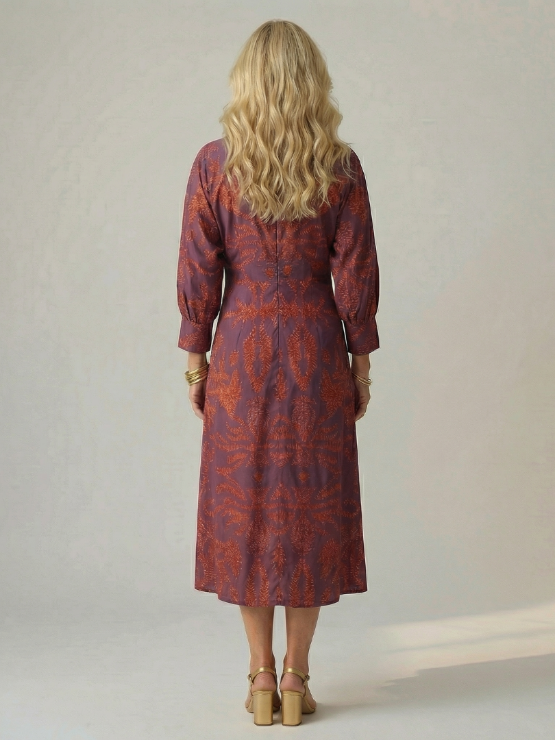 Falune - Robe femme midi croisée imprimée taille cintrée élégante