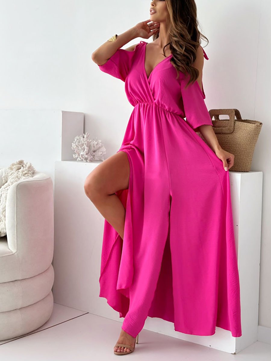 Havessira - Robe Maxi Élégante à Épaules Dénudées et Col V
