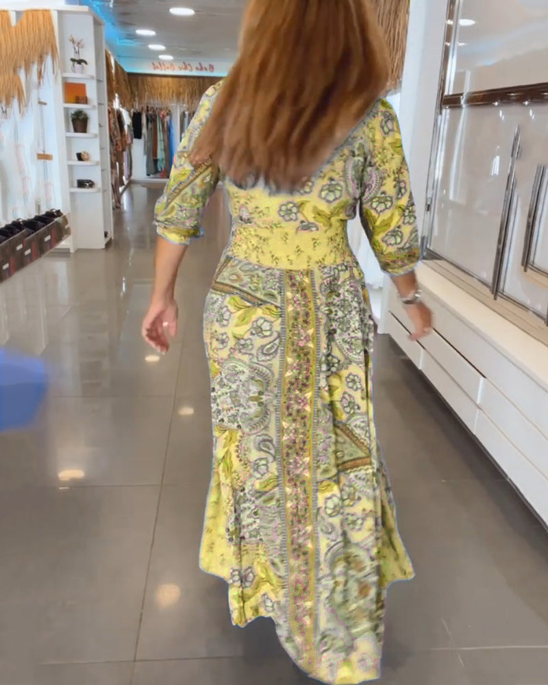 Helia - Robe de Vacances avec Col en V et Manches 3/4