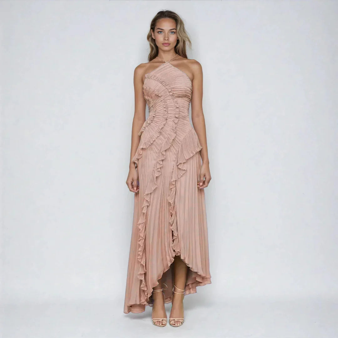 Bravielle - Robe longue femme plissée avec volants asymétriques élégants