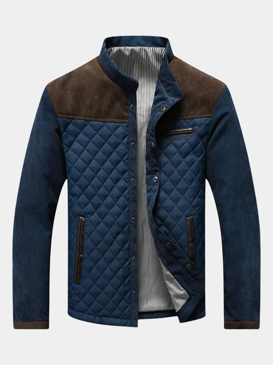 Benjamin - Men's quilted jacket with contrast shoulders and stand-up collar