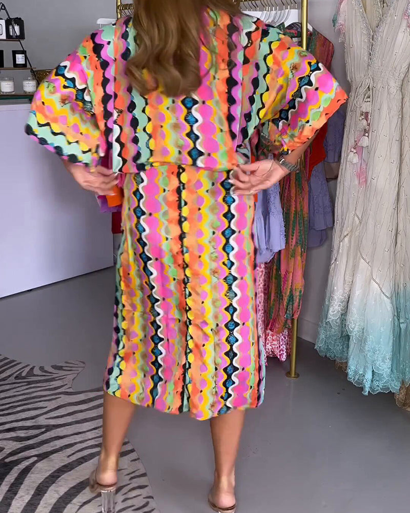 Rosaria - Robe Midi à Col V Multicolore pour Femmes