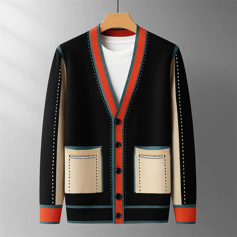 Norbert - Gilet Tricoté Col V À Détails Contrastés