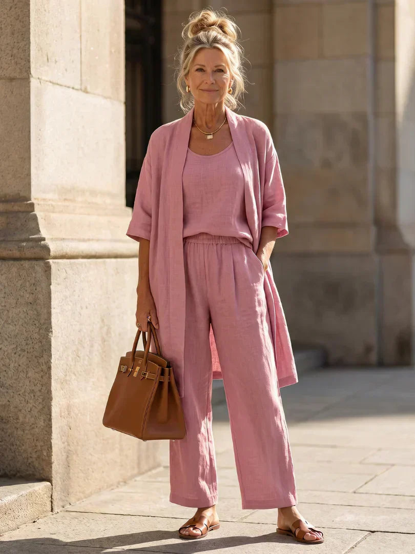 Faevina - Ensemble femme léger avec kimono, haut et pantalon