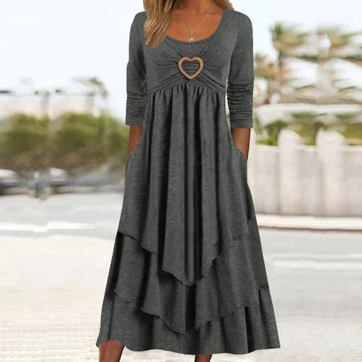 Joline - Robe midi femme superposée avec détail cœur