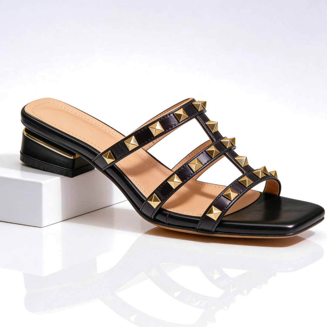Frovelle - Sandales femme cloutées cuir semelle confort talon bas style chic